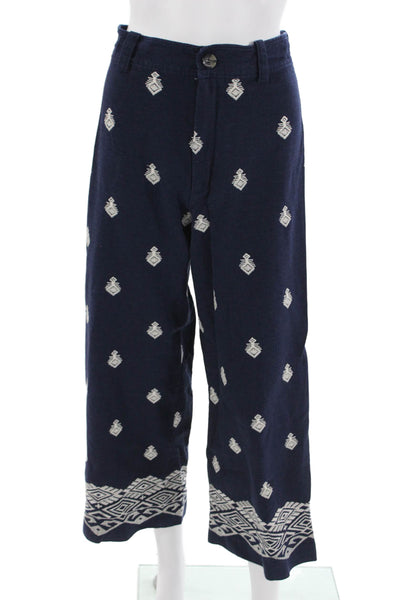 Zara Womens Cropped Aztec Dark Blue Pants Size S