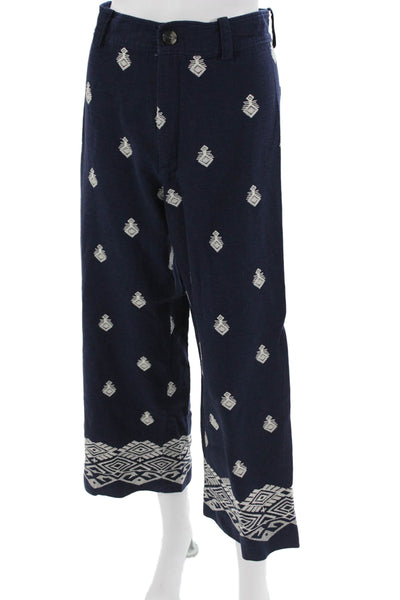 Zara Womens Cropped Aztec Dark Blue Pants Size S