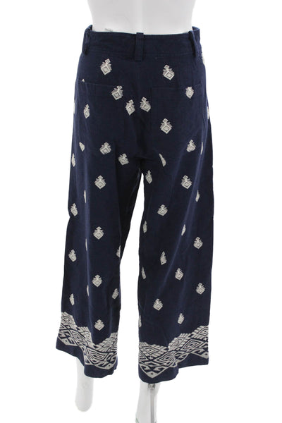 Zara Womens Cropped Aztec Dark Blue Pants Size S