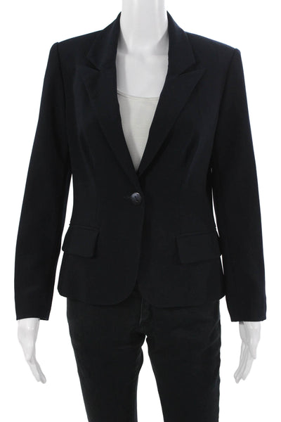 Anne Fontaine Womens Dark Blue Collared Button Blazer Long Sleeve Size 38