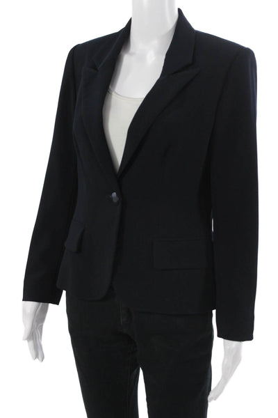 Anne Fontaine Womens Dark Blue Collared Button Blazer Long Sleeve Size 38