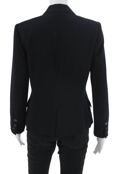 Anne Fontaine Womens Dark Blue Collared Button Blazer Long Sleeve Size 38