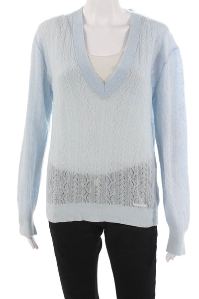 Shushu/Tong Unisex Light Blue 100% Cashmere V-Neck Pullover Long Sleeve Size 6