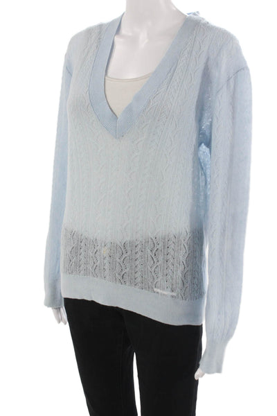 Shushu/Tong Unisex Light Blue 100% Cashmere V-Neck Pullover Long Sleeve Size 6