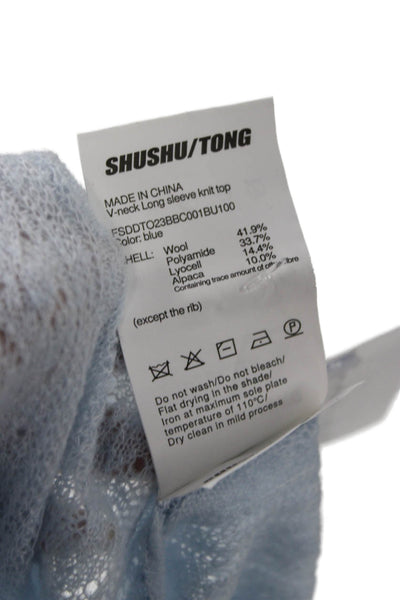 Shushu/Tong Unisex Light Blue 100% Cashmere V-Neck Pullover Long Sleeve Size 6