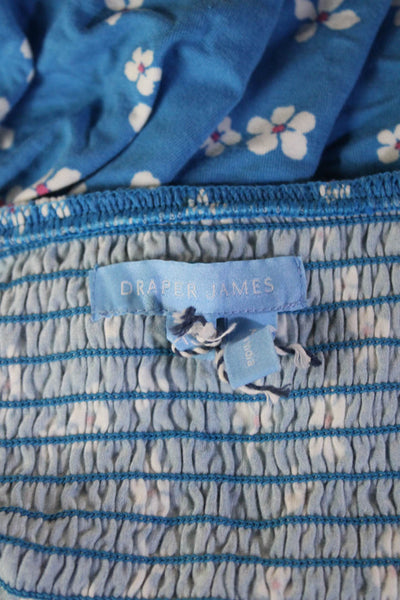 Draper James Womens Floral Square Neck Romper Blue 3/4 Sleeve Size XS