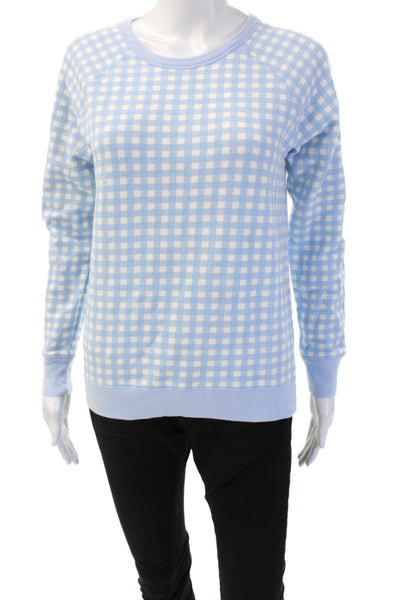 Draper James Womens Pullover Sweatshirt LightBlue Cotton Crewneck Check Size XS