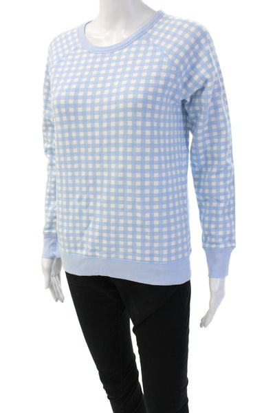 Draper James Womens Pullover Sweatshirt LightBlue Cotton Crewneck Check Size XS