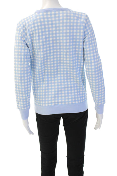 Draper James Womens Pullover Sweatshirt LightBlue Cotton Crewneck Check Size XS
