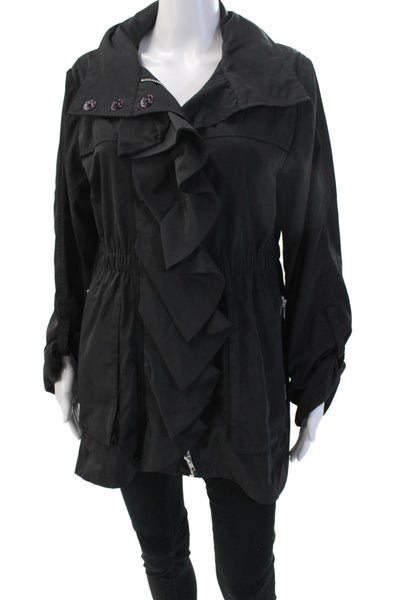 Ali Ro Women Black Collared Button Jacket 100% Polyester Long Sleeve Size 6
