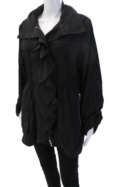 Ali Ro Women Black Collared Button Jacket 100% Polyester Long Sleeve Size 6