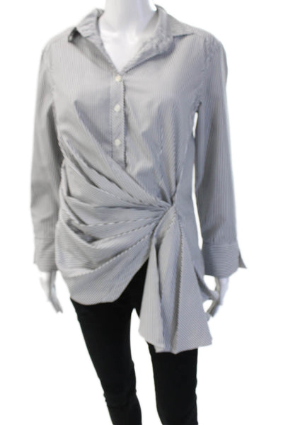 CQ by CQ Womens Black Striped Collared Button Up Blouse Long Sleeve Size M