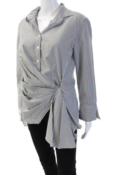 CQ by CQ Womens Black Striped Collared Button Up Blouse Long Sleeve Size M