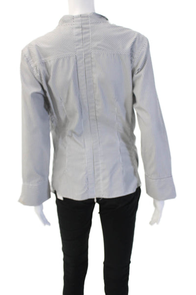 CQ by CQ Womens Black Striped Collared Button Up Blouse Long Sleeve Size M