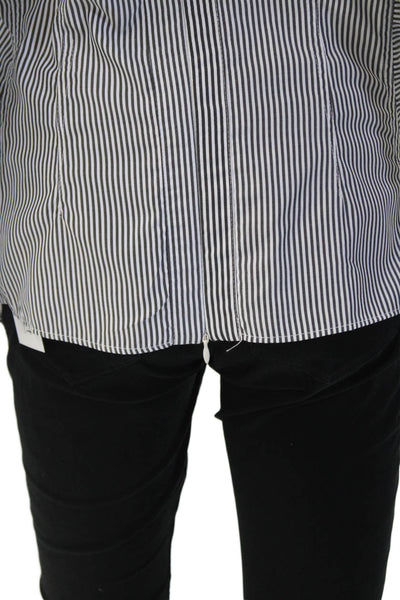 CQ by CQ Womens Black Striped Collared Button Up Blouse Long Sleeve Size M