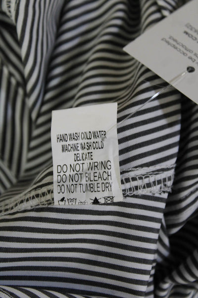 CQ by CQ Womens Black Striped Collared Button Up Blouse Long Sleeve Size M