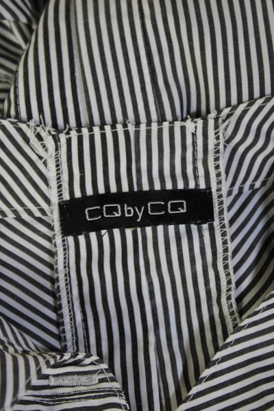 CQ by CQ Womens Black Striped Collared Button Up Blouse Long Sleeve Size M