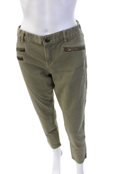 J Crew Women Cropped Chino Khaki Pants Green Button Size 26