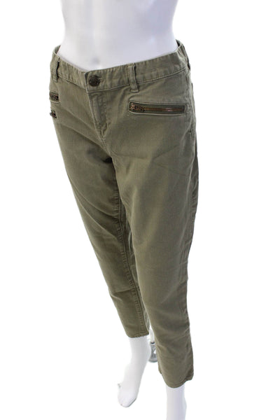 J Crew Women Cropped Chino Khaki Pants Green Button Size 26