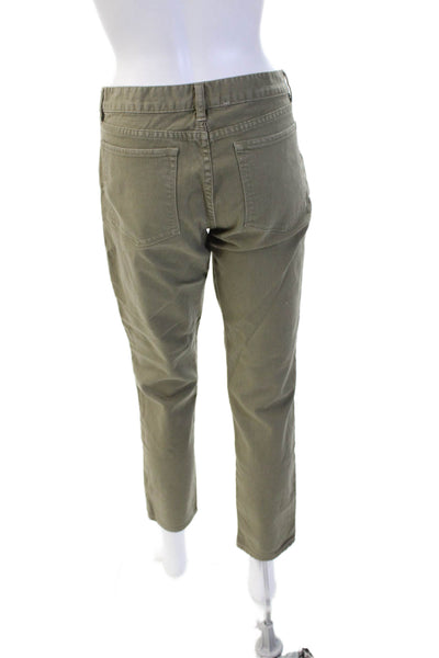 J Crew Women Cropped Chino Khaki Pants Green Button Size 26