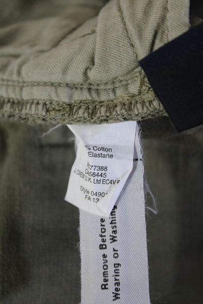 J Crew Women Cropped Chino Khaki Pants Green Button Size 26
