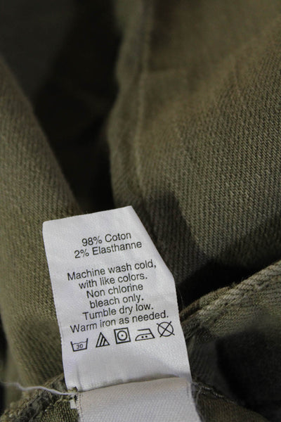 J Crew Women Cropped Chino Khaki Pants Green Button Size 26