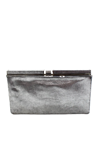Charles David Women's Latch Closure Leather Silver Metallic Clutch