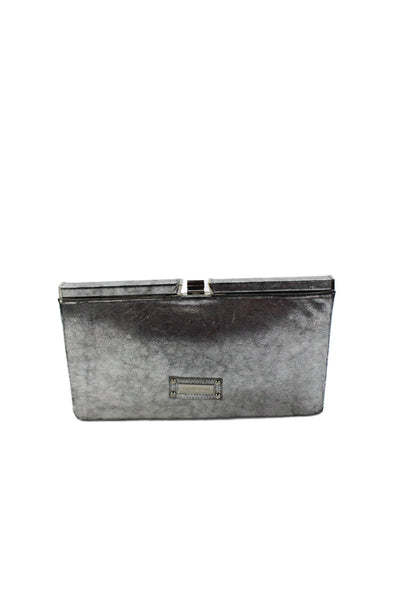 Charles David Women's Latch Closure Leather Silver Metallic Clutch