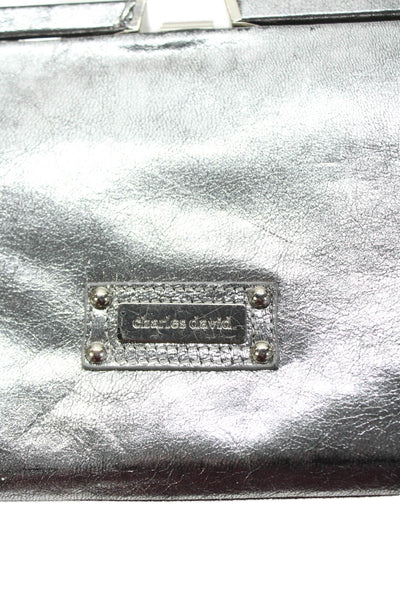 Charles David Women's Latch Closure Leather Silver Metallic Clutch