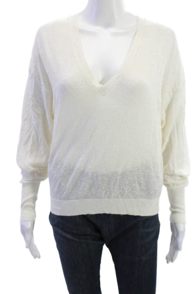 Zara Knit Unisex White V Neck Pullover Sweater 50% Cotton 50% Polyamide Size S