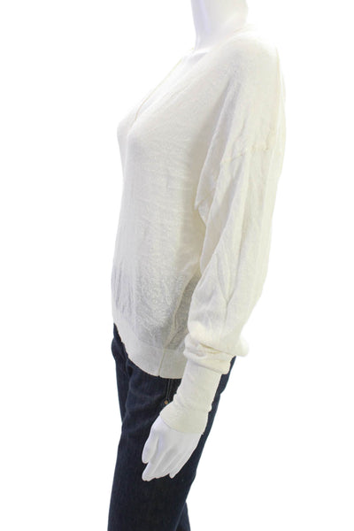 Zara Knit Unisex White V Neck Pullover Sweater 50% Cotton 50% Polyamide Size S