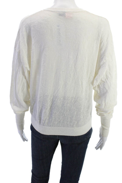 Zara Knit Unisex White V Neck Pullover Sweater 50% Cotton 50% Polyamide Size S