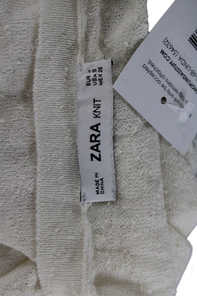 Zara Knit Unisex White V Neck Pullover Sweater 50% Cotton 50% Polyamide Size S