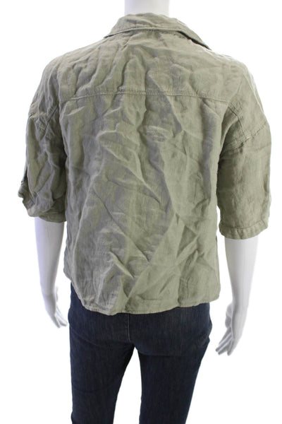Zara Women Cropped Button-Up Green Collared Cotton Blend 3/4 Sleeve Size XS
