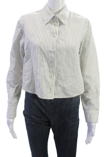 Cami NYC Women Cropped Striped Collared Button-Up White Linen Blend Size S
