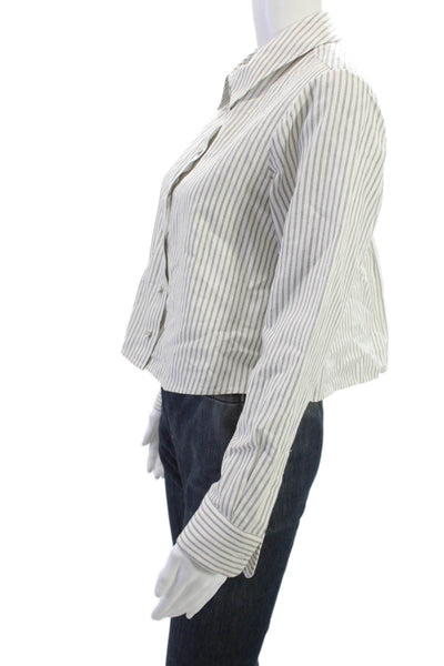 Cami NYC Women Cropped Striped Collared Button-Up White Linen Blend Size S