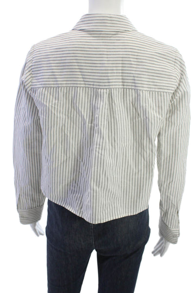 Cami NYC Women Cropped Striped Collared Button-Up White Linen Blend Size S