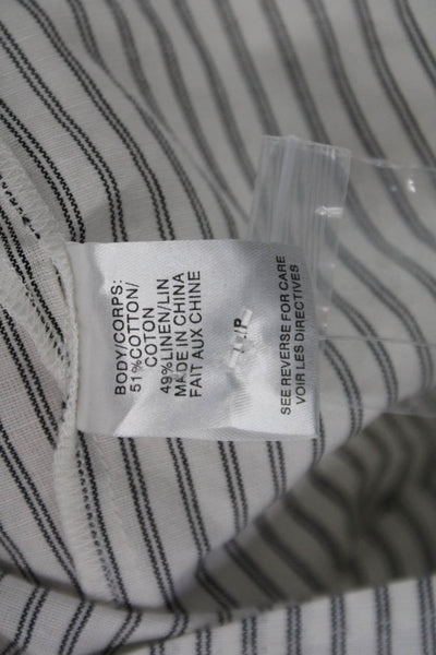 Cami NYC Women Cropped Striped Collared Button-Up White Linen Blend Size S