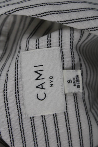 Cami NYC Women Cropped Striped Collared Button-Up White Linen Blend Size S