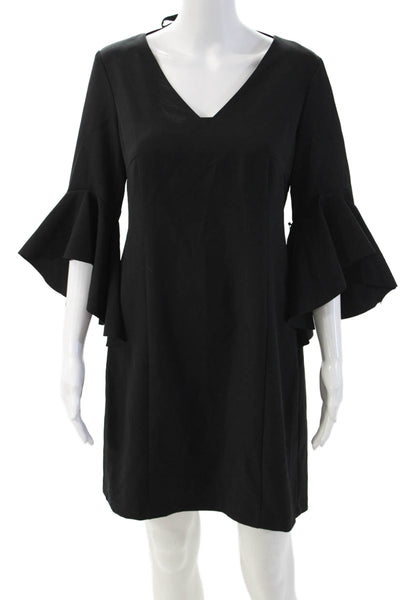Laundry by Shelli Segal Women Shift Dress Black V-Neck 3/4 Sleeve Knee Size 6