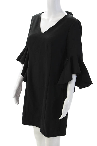 Laundry by Shelli Segal Women Shift Dress Black V-Neck 3/4 Sleeve Knee Size 6