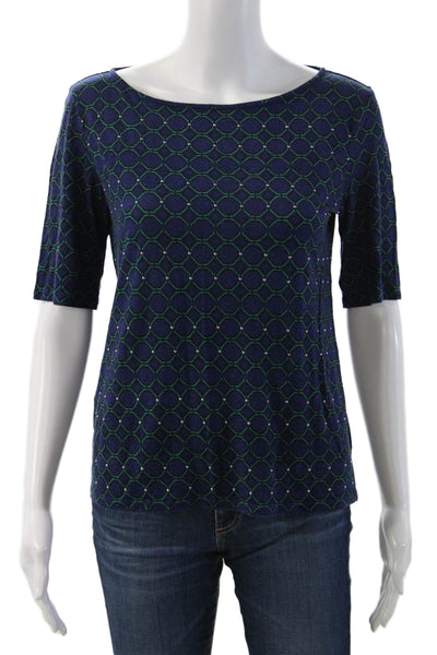 St. John Women Dark Blue Short Sleeve Round Neck T-Shirt Lyocell Silk Size S