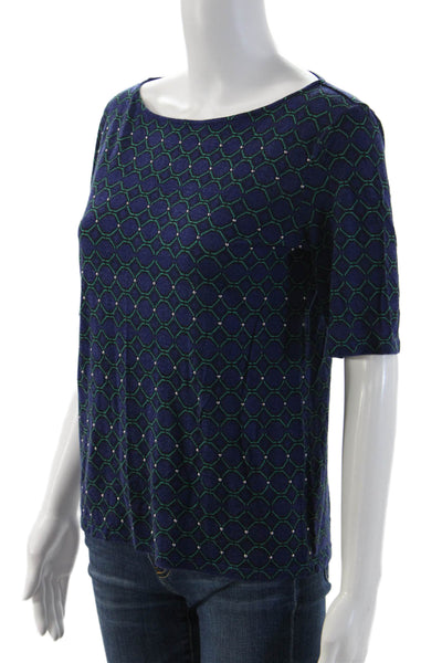 St. John Women Dark Blue Short Sleeve Round Neck T-Shirt Lyocell Silk Size S