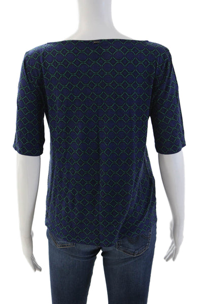 St. John Women Dark Blue Short Sleeve Round Neck T-Shirt Lyocell Silk Size S