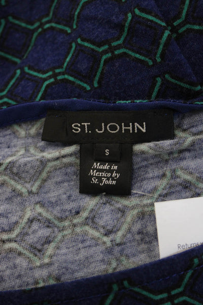 St. John Women Dark Blue Short Sleeve Round Neck T-Shirt Lyocell Silk Size S