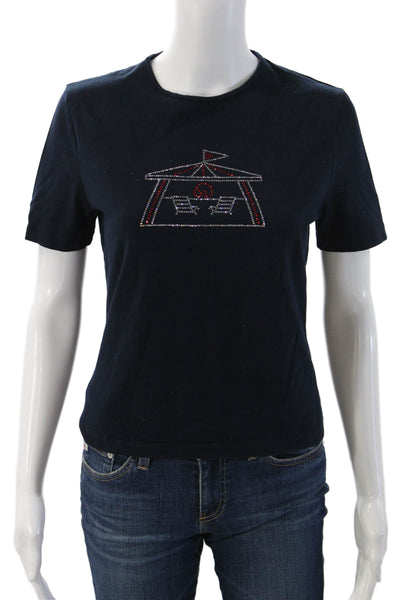 St. John Sport By Marie Gray Women Dark Blue Cotton Graphic Tee Size PP