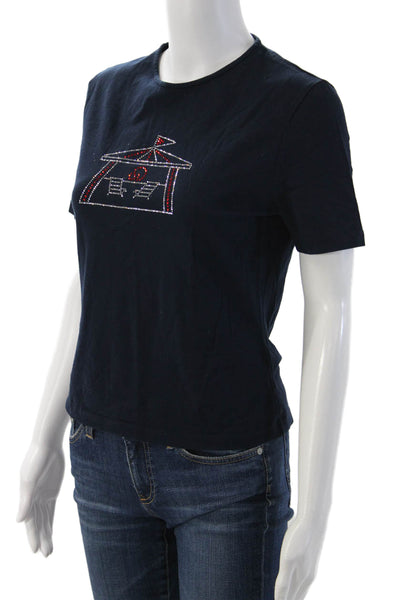 St. John Sport By Marie Gray Women Dark Blue Cotton Graphic Tee Size PP