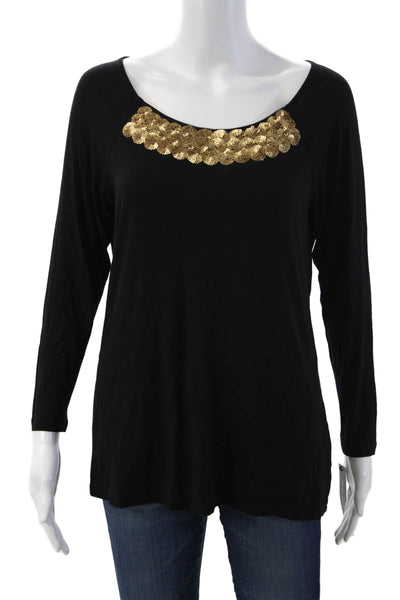 Dana Buchman Womens Tunic Blouse Black Long Sleeve Round Neck Size S