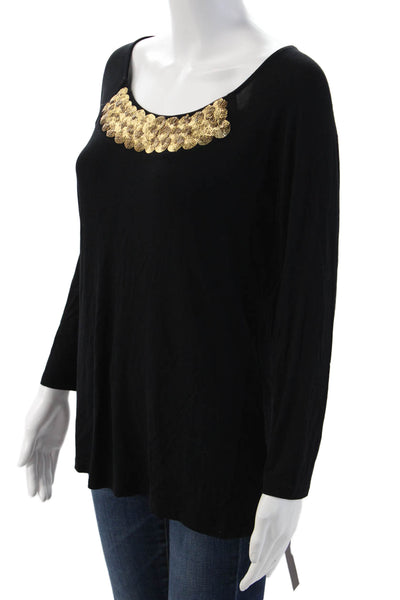 Dana Buchman Womens Tunic Blouse Black Long Sleeve Round Neck Size S