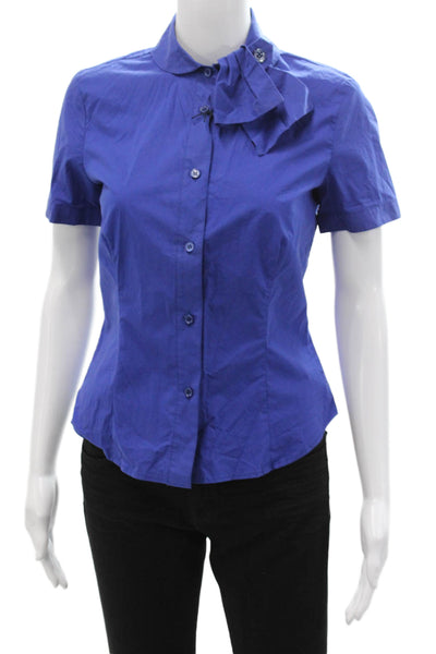 Love Moschino Womens Blue Collared Button Up Blouse Short Sleeve Size 36